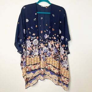 Maurices Navy Boho Floral Kimono One Size Festival Beach Vacation Garden Party